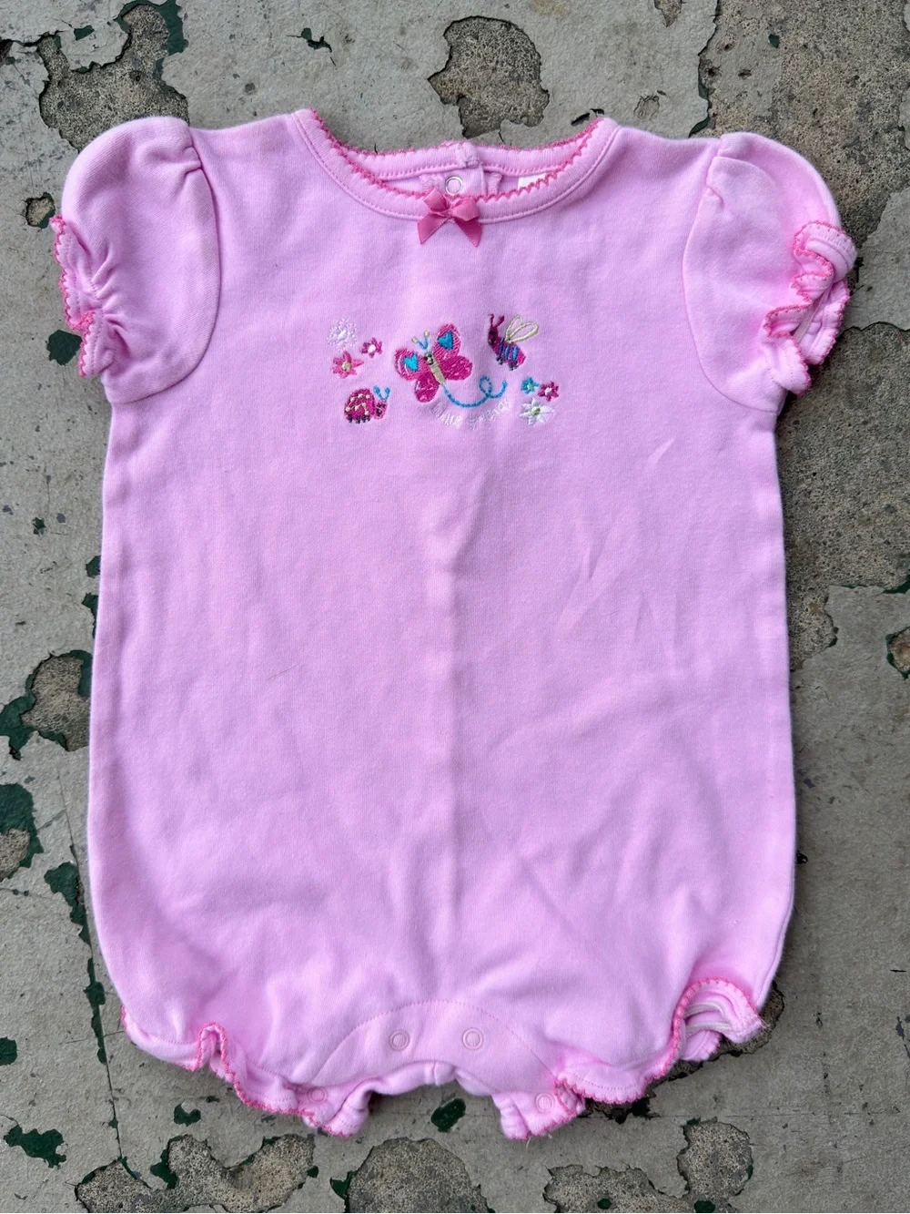 TKS Pink Embroidered Puff Sleeve Bubble Romper